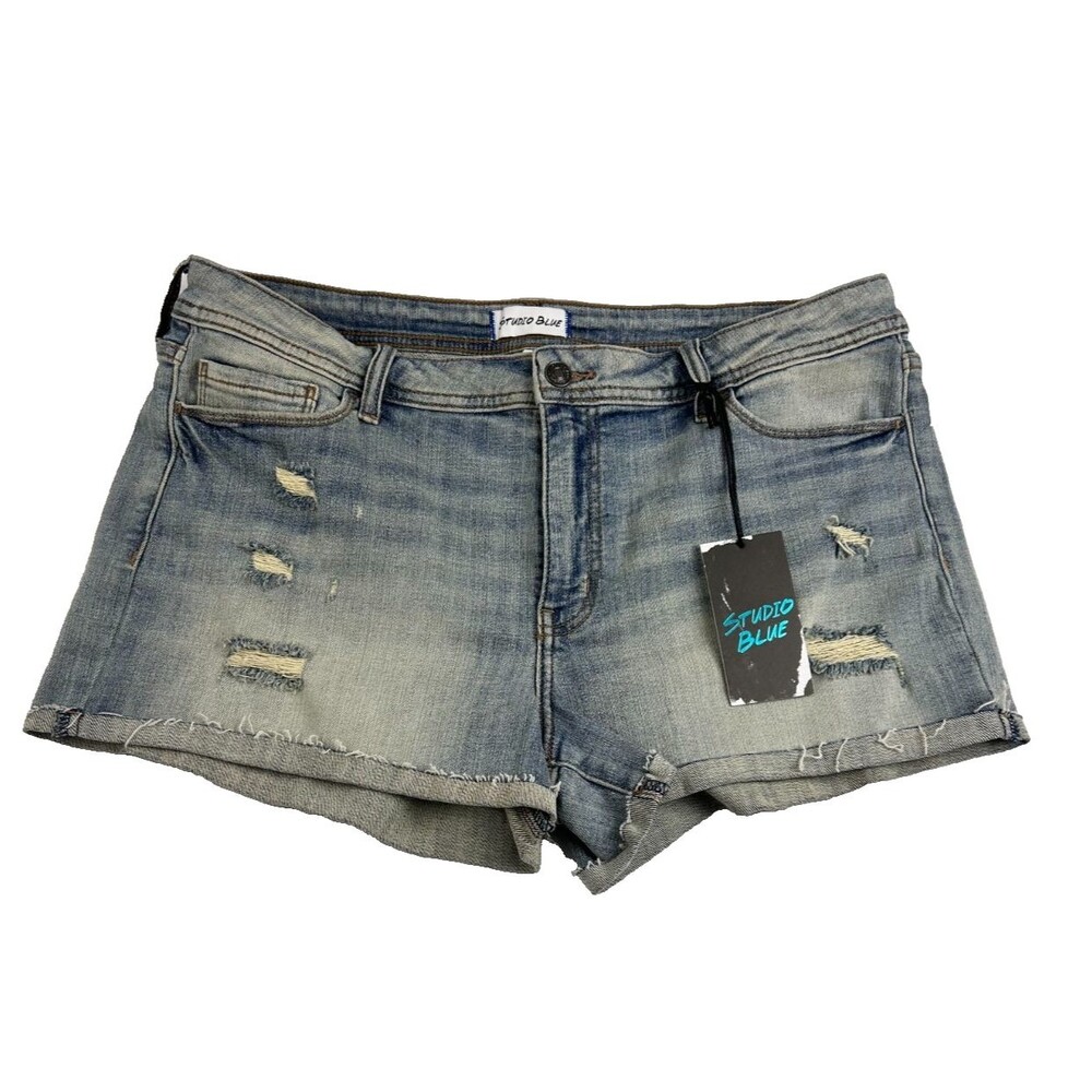 Studio Blue Women’s Distressed Denim Shorts Size 32 Low Rise Cutoff Jean